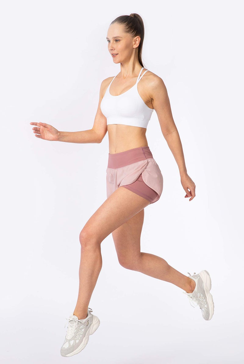 Soothfeel Women's 2 in 1 Running Shorts Workout Athletic Gym Yoga Shorts for Women with Phone Pockets Pink - Image 4